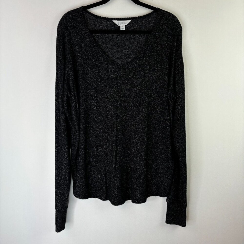 Market & Spruce Womens Sz XL Black Pull Over V Neck Sweater Long Sleeve